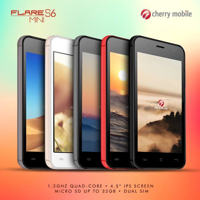 Cherry Mobile's Flare s6 Mini in colors black, red, gray, gold 