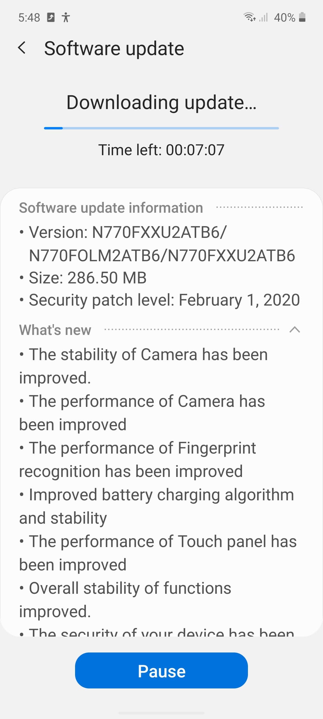 Samsung Galaxy Note 10 Lite Software Update